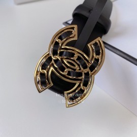 Chanel Black Calf Leather Gold Buckle 30mm Belts For Women