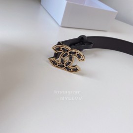 Chanel Black Calf Leather Gold Buckle 30mm Belts For Women