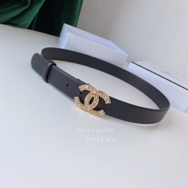 Chanel Black Calf Leather Diamond Buckle 30mm Belt..