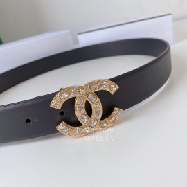 Chanel Black Calf Leather Diamond Buckle 30mm Belts For Women