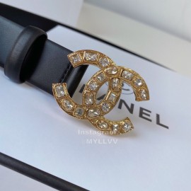Chanel Black Calf Leather Diamond Buckle 30mm Belts For Women