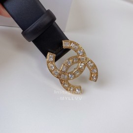 Chanel Black Calf Leather Diamond Buckle 30mm Belts For Women