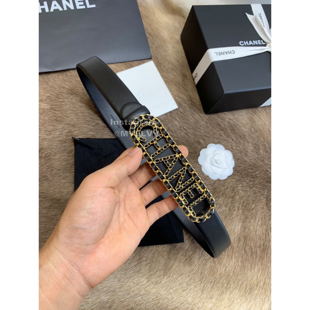 Chanel Black Calf Leather Letter Buckle 30mm Belts For Women