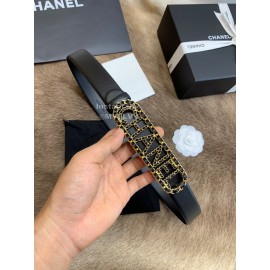 Chanel Black Calf Leather Letter Buckle 30mm Belts For Women
