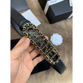 Chanel Black Calf Leather Letter Buckle 30mm Belts For Women