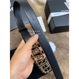 Chanel Black Calf Leather Letter Buckle 30mm Belts For Women