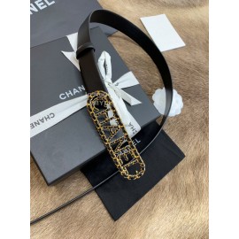 Chanel Black Calf Leather Letter Buckle 30mm Belts For Women