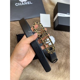 Chanel Black Calf Leather Letter Buckle 30mm Belts For Women