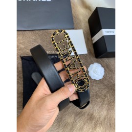 Chanel Black Calf Leather Letter Buckle 30mm Belts For Women