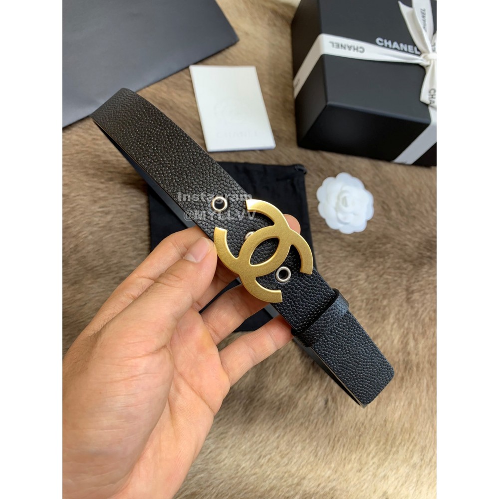 Chanel Litchi Grain Cowhide Gold Buckle 30mm Belts For Women Black