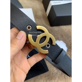 Chanel Litchi Grain Cowhide Gold Buckle 30mm Belts For Women Black
