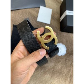 Chanel Litchi Grain Cowhide Gold Buckle 30mm Belts For Women Black