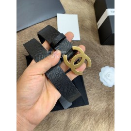 Chanel Litchi Grain Cowhide Gold Buckle 30mm Belts For Women Black