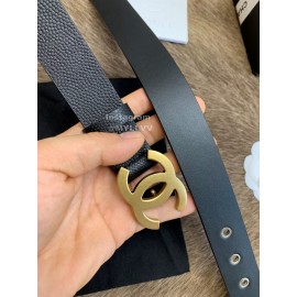 Chanel Litchi Grain Cowhide Gold Buckle 30mm Belts For Women Black