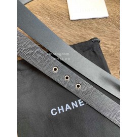 Chanel Litchi Grain Cowhide Gold Buckle 30mm Belts For Women Black