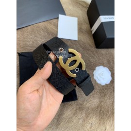 Chanel Litchi Grain Cowhide Gold Buckle 30mm Belts For Women Black