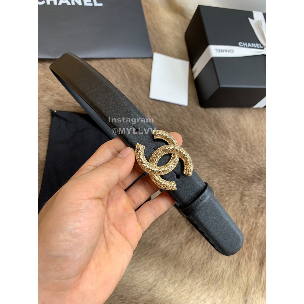 Chanel New Calf Leather Gold Buckle 30mm Black Belts For Women