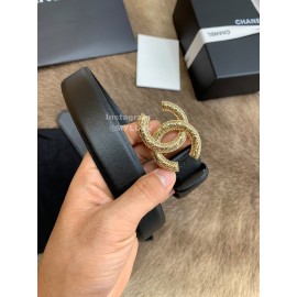 Chanel New Calf Leather Gold Buckle 30mm Black Belts For Women