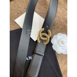 Chanel New Calf Leather Gold Buckle 30mm Black Belts For Women
