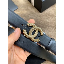Chanel New Calf Leather Gold Buckle 30mm Black Belts For Women