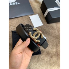 Chanel New Calf Leather Gold Buckle 30mm Black Belts For Women
