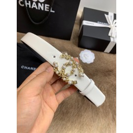 Chanel Elegant White Calf Leather Pearl Buckle 30mm Belts For Women