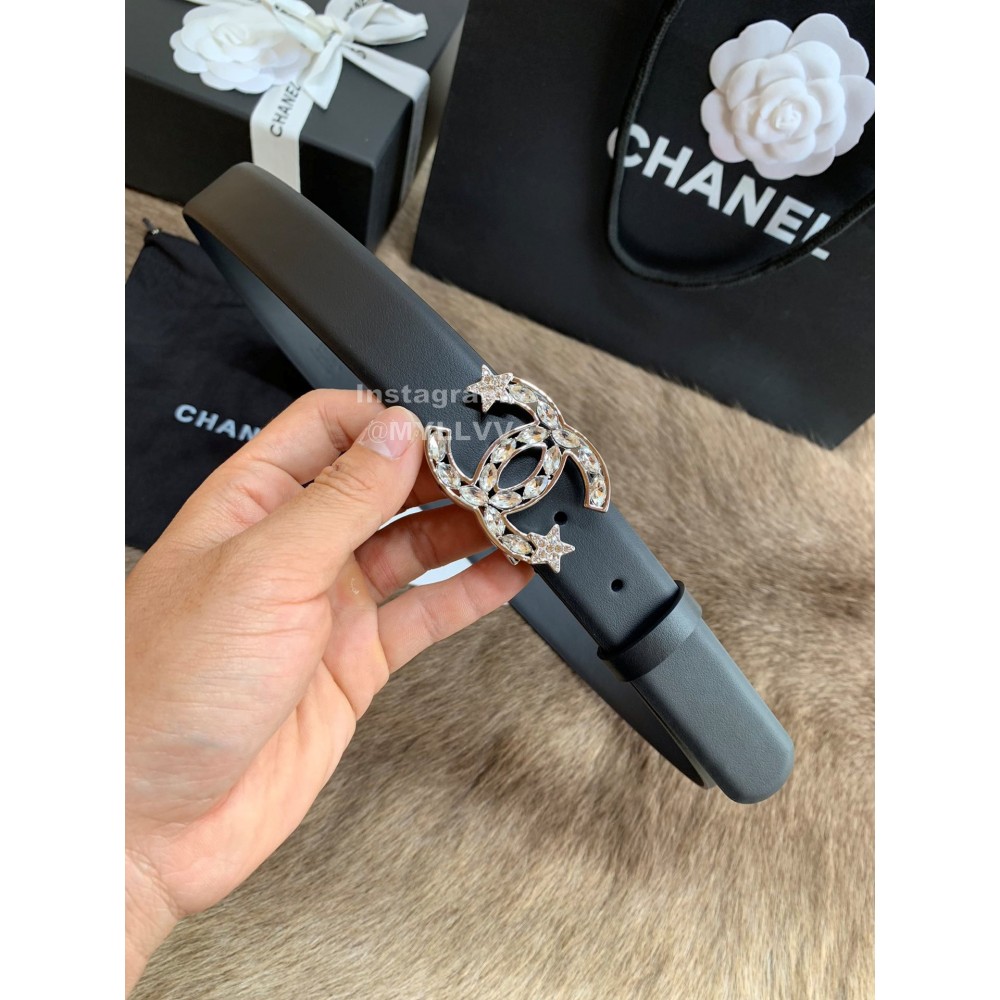 Chanel Fashion Buckle Calf Leather 30mm Belts For Women Black