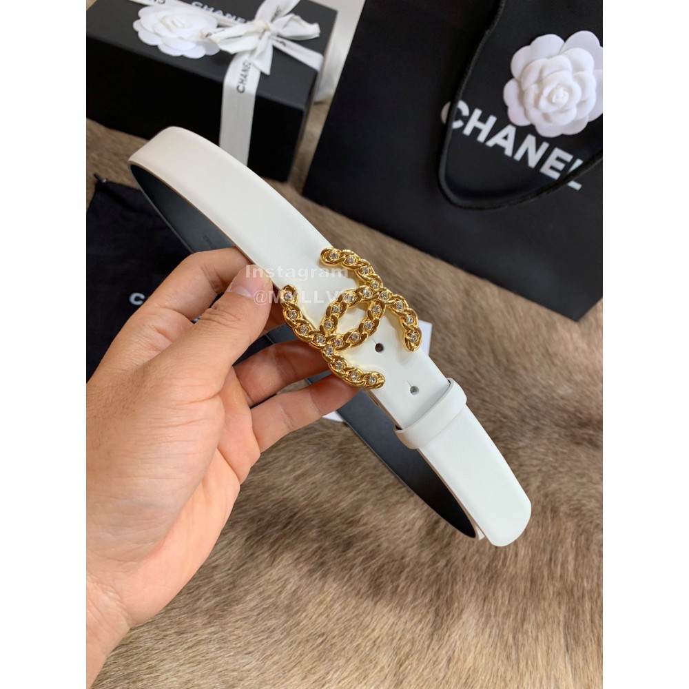 Chanel Fashion Buckle Calf Leather 30mm Belts For Women White