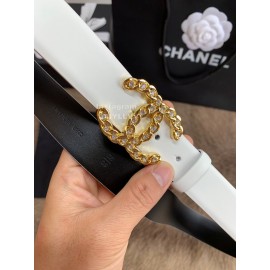 Chanel Fashion Buckle Calf Leather 30mm Belts For Women White