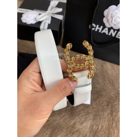 Chanel Fashion Buckle Calf Leather 30mm Belts For Women White