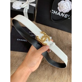 Chanel Fashion Buckle Calf Leather 30mm Belts For Women White