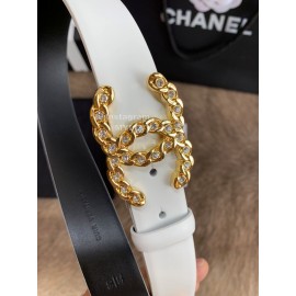 Chanel Fashion Buckle Calf Leather 30mm Belts For Women White