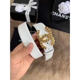 Chanel Fashion Buckle Calf Leather 30mm Belts For Women White