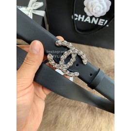Chanel Fashion Silver Buckle Calf Leather 30mm Belts For Women Black