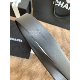 Chanel Fashion Silver Buckle Calf Leather 30mm Belts For Women Black