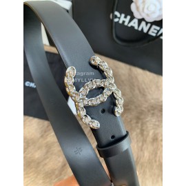 Chanel Fashion Silver Buckle Calf Leather 30mm Belts For Women Black
