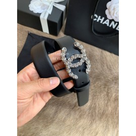 Chanel Fashion Silver Buckle Calf Leather 30mm Belts For Women Black