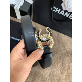 Chanel Fashion Pearl Buckle Calf Leather 30mm Belts For Women Black