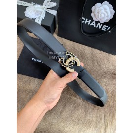Chanel Fashion Pearl Buckle Calf Leather 30mm Belts For Women Black
