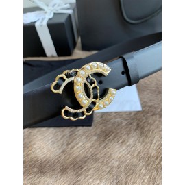 Chanel Fashion Pearl Buckle Calf Leather 30mm Belts For Women Black