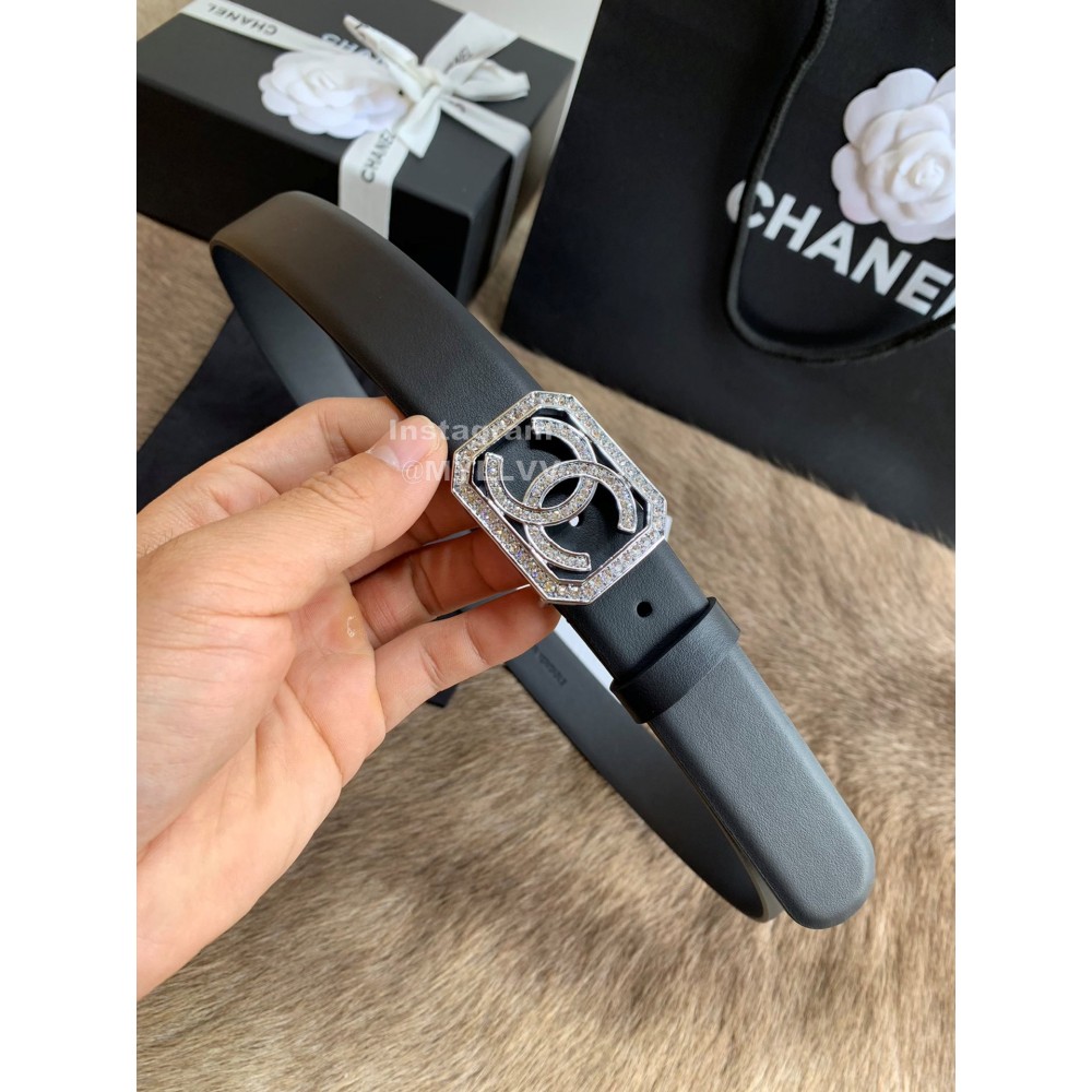 Chanel Fashion Calf Leather Square Buckle 30mm Belts For Women Black