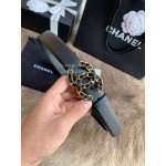 Chanel Calf Leather Fashion Gold Buckle 30mm Belts For Women Black