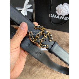 Chanel Calf Leather Fashion Gold Buckle 30mm Belts For Women Black