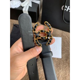 Chanel Calf Leather Fashion Gold Buckle 30mm Belts For Women Black