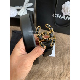 Chanel Calf Leather Fashion Gold Buckle 30mm Belts For Women Black