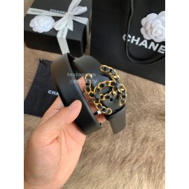 Chanel Calf Leather Fashion Gold Buckle 30mm Belts For Women Black