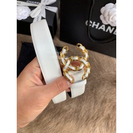 Chanel Calf Leather Fashion Gold Buckle 30mm Belts For Women White