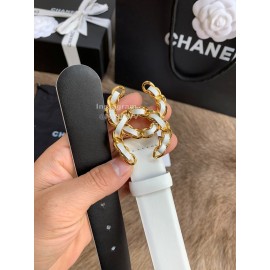 Chanel Calf Leather Fashion Gold Buckle 30mm Belts For Women White