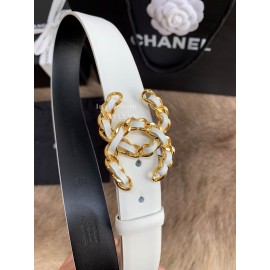 Chanel Calf Leather Fashion Gold Buckle 30mm Belts For Women White
