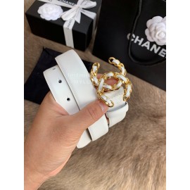 Chanel Calf Leather Fashion Gold Buckle 30mm Belts For Women White
